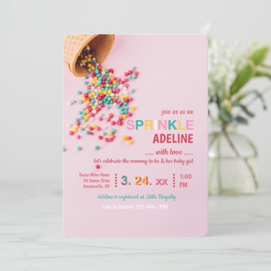 Rosa Sprinkle Dusche Einladung (Stehend Vorderseite)