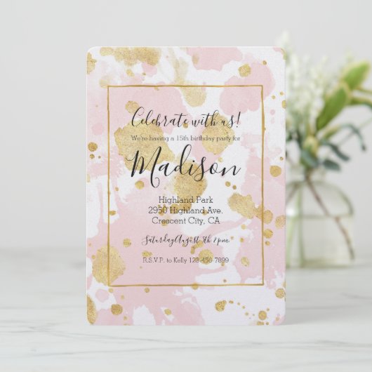 Rosa Spritzer Abstrakt Einladung (Stehend Vorderseite)