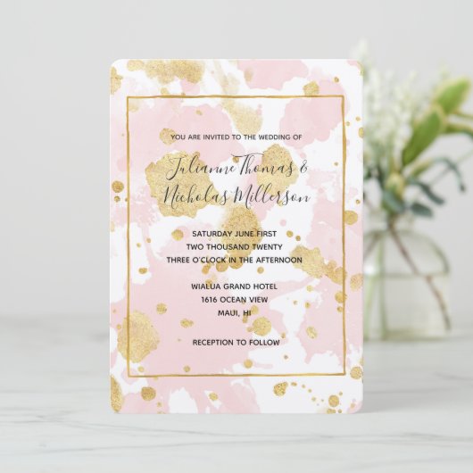 Rosa Spritzer Abstrakt Einladung (Stehend Vorderseite)