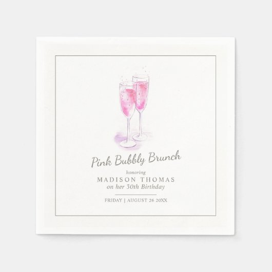 Rosa sprudelnder Brunch Champagner Blasen Event Serviette (Vorderseite)