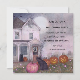 Rosa Spuk Haus Black Cat Halloween-Party Einladung