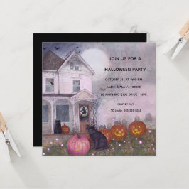 Rosa Spuk Haus Black Cat Halloween-Party Einladung
