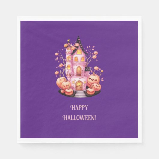 Rosa Spuk Schloss Halloween-Party Napkin Serviette (Vorderseite)