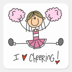 Rosa Stäbchen-Figur Cheerleader T-Shirts und Gesch Quadratischer Aufkleber