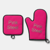Rosa Stahlfuchsiofen Mitt Topfhalter Set (Vorderseite)