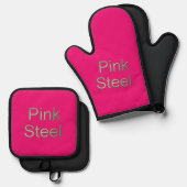 Rosa Stahlfuchsiofen Mitt Topfhalter Set (Vorderseite/Rückseite)