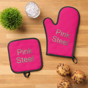 Rosa Stahlfuchsiofen Mitt Topfhalter Set