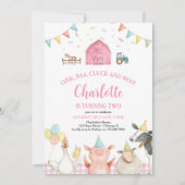 Rosa Stalltiere Barnyard Girl 2. Geburtstag Einladung (Vorderseite)