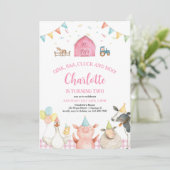 Rosa Stalltiere Barnyard Girl 2. Geburtstag Einladung (Stehend Vorderseite)