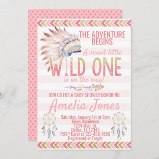 Rosa Stammes- Headdress-Geburtstags-Party Einladung