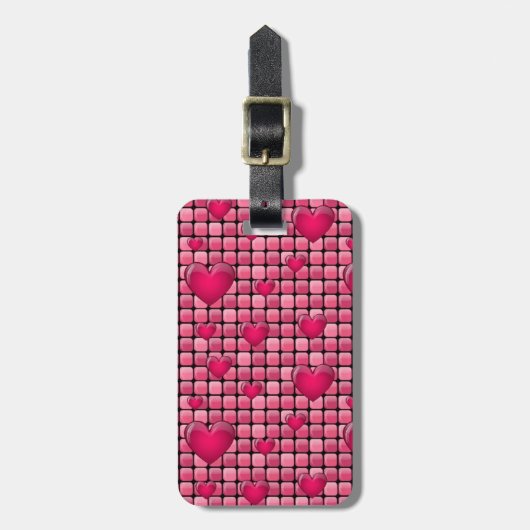 Rosa Stapel mit Herzen Gepäckanhänger (Vorderseite vertikal)