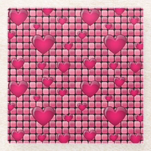 Rosa Stapel mit Herzen Glasuntersetzer (Vorderseite)