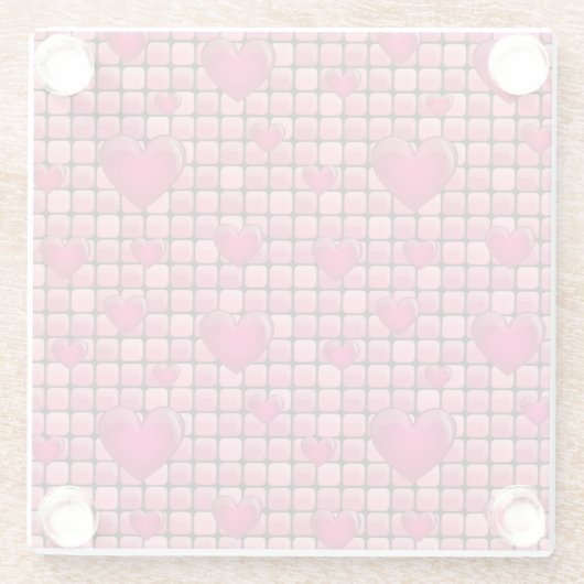 Rosa Stapel mit Herzen Glasuntersetzer (Rückseite)