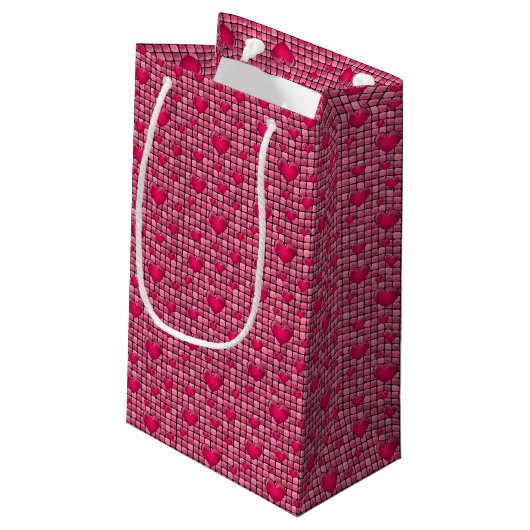 Rosa Stapel mit Herzen Kleine Geschenktüte (Rückseite Schrägansicht)