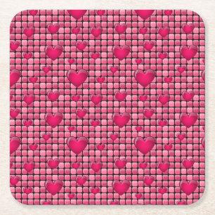 Rosa Stapel mit Herzen Rechteckiger Pappuntersetzer