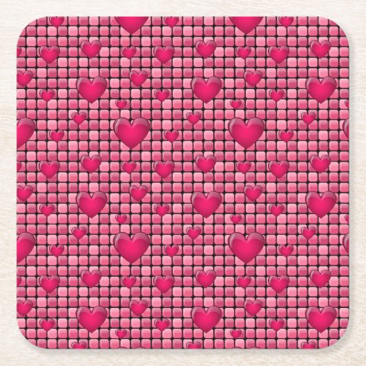 Rosa Stapel mit Herzen Rechteckiger Pappuntersetzer (Vorderseite)