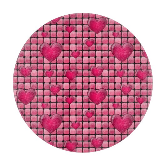 Rosa Stapel mit Herzen Schneidebrett (Vorderseite)