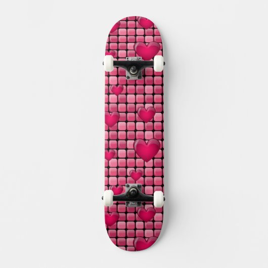 Rosa Stapel mit Herzen Skateboard (Vorderseite)