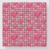 Rosa Stapel mit Herzen Steinuntersetzer (Vorderseite)