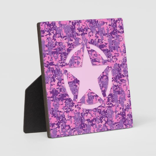 Rosa-Star-Deko im Stil digitaler Camouflage Fotoplatte (Vorderseite)