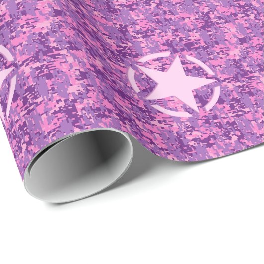 Rosa-Star-Deko im Stil digitaler Camouflage Geschenkpapier (Rolleneckpunkt)