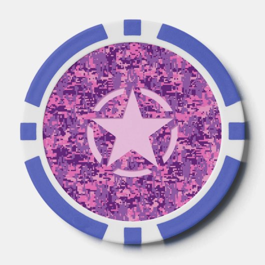 Rosa-Star-Deko im Stil digitaler Camouflage Pokerchips (Vorderseite)