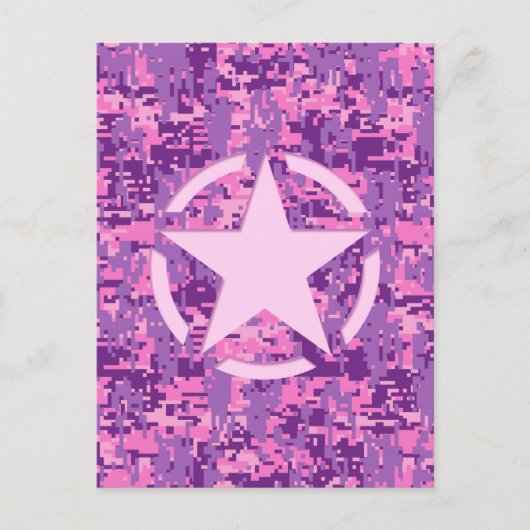 Rosa-Star-Deko im Stil digitaler Camouflage Postkarte (Vorderseite)