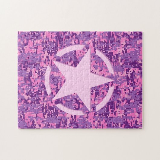 Rosa-Star-Deko im Stil digitaler Camouflage Puzzle (Horizontal)
