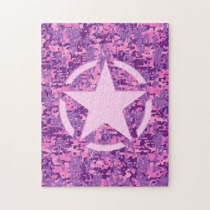 Rosa-Star-Deko im Stil digitaler Camouflage Puzzle