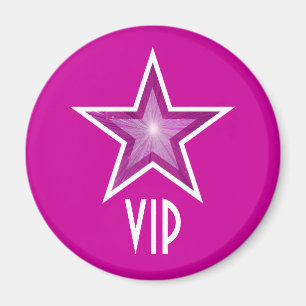 Rosa Star "VIP" Kühlschrankmagnet rund rosa