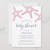 Rosa Starfish Babydusche Einladung (Vorderseite)