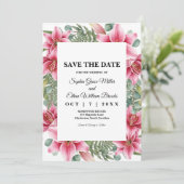 Rosa Stargazer-Lilie Florale Hochzeit Save the Dat Date (Stehend Vorderseite)