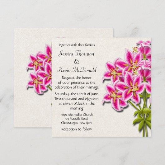 Rosa Stargazer-Lilien, die Einladung Wedding sind (Vorne/Hinten)