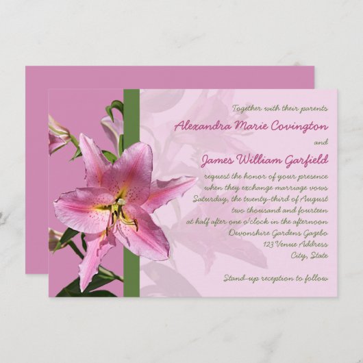 Rosa Stargazer-Lilien-Hochzeitseinladung 3 Einladung (Vorne/Hinten)