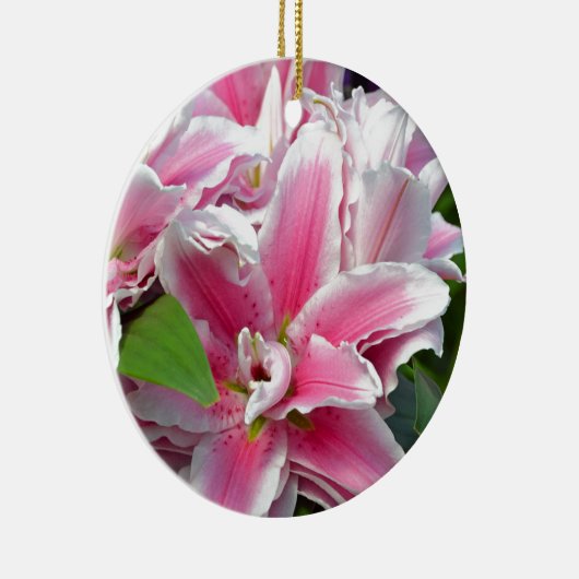 Rosa Stargazerlilien-Blumen im Frühling Keramik Ornament (Rechts)