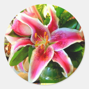 rosa Stargazerlilienaufkleber Runder Aufkleber