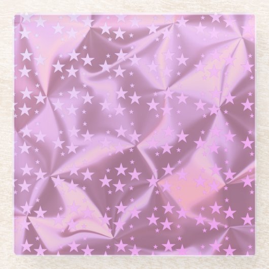 Rosa Stars Imitate aus gebürstetem Metall Glasuntersetzer (Vorderseite)