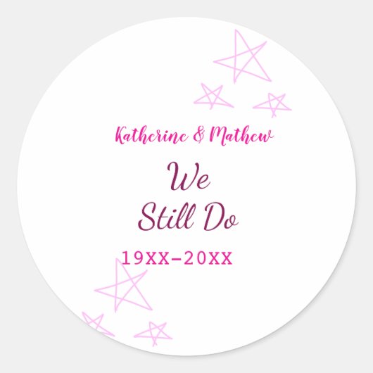 Rosa Stars Jubiläum der Erneuerung Moderne Runder Aufkleber (Vorderseite)