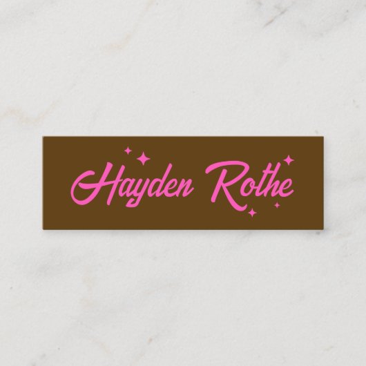 Rosa Stars Retro Typografie Brown Mini Visitenkarte (Vorderseite)
