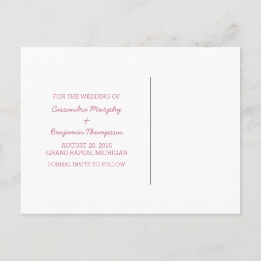 Rosa Startnight Save the Date Postkarte (Rückseite)