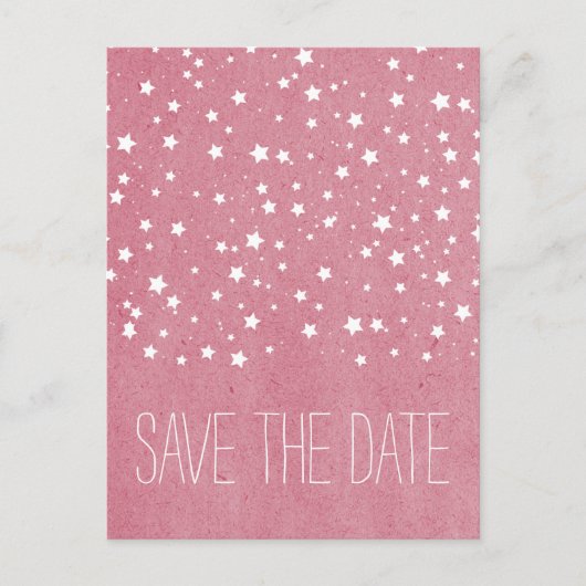 Rosa Startnight Save the Date Postkarte (Vorderseite)