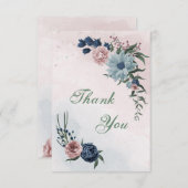 Rosa, staubblaue und marineblaue Blumen Dankeskarte (Vorne/Hinten)