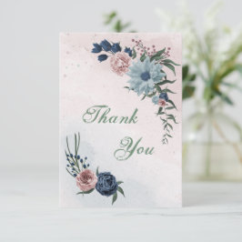 Rosa, staubblaue und marineblaue Blumen Dankeskarte