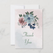 Rosa, staubblaue und marineblaue Blumen Dankeskarte (Vorderseite)