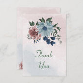 Rosa, staubblaue und marineblaue Blumen Dankeskarte (Vorne/Hinten)