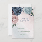 Rosa, staubblaue und marineblaue Blumen RSVP Karte (Vorderseite)