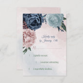 Rosa, staubblaue und marineblaue Blumen RSVP Karte (Vorne/Hinten)