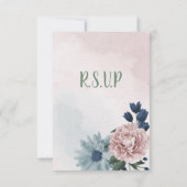 Rosa, staubblaue und marineblaue Blumen RSVP Karte (Rückseite)