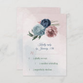 Rosa, staubblaue und marineblaue Blumen RSVP Karte (Vorne/Hinten)