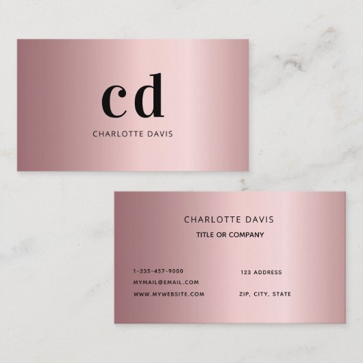 Rosa staubige Rose-Monogramm-Initialen minimalisti Visitenkarte (Vorne/Hinten)